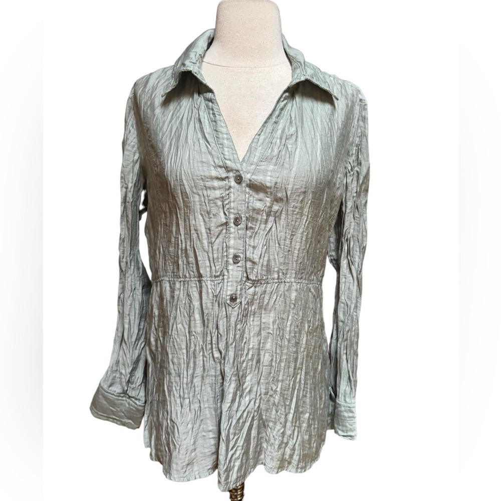 J.‎ Jill Oversized Sage Green V-Neck 1/4 Button Down Blouse